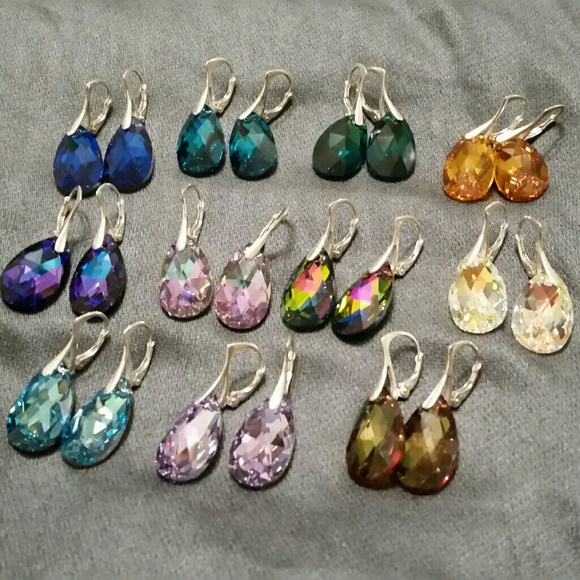 .925 22 mm Pear Swarovski Leverback Earrings - Picture 2 of 8